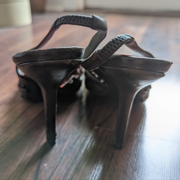 Rare Parisian Yves Saint Laurent Vintage Leather Ruffled Heels 1990 YSL - Picture 6 of 9